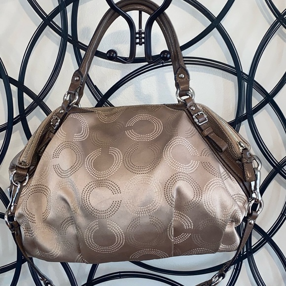 Coach Madison Op Art cream & beige with brown trim Large Sophia Satchel F159057 - Picture 1 of 14